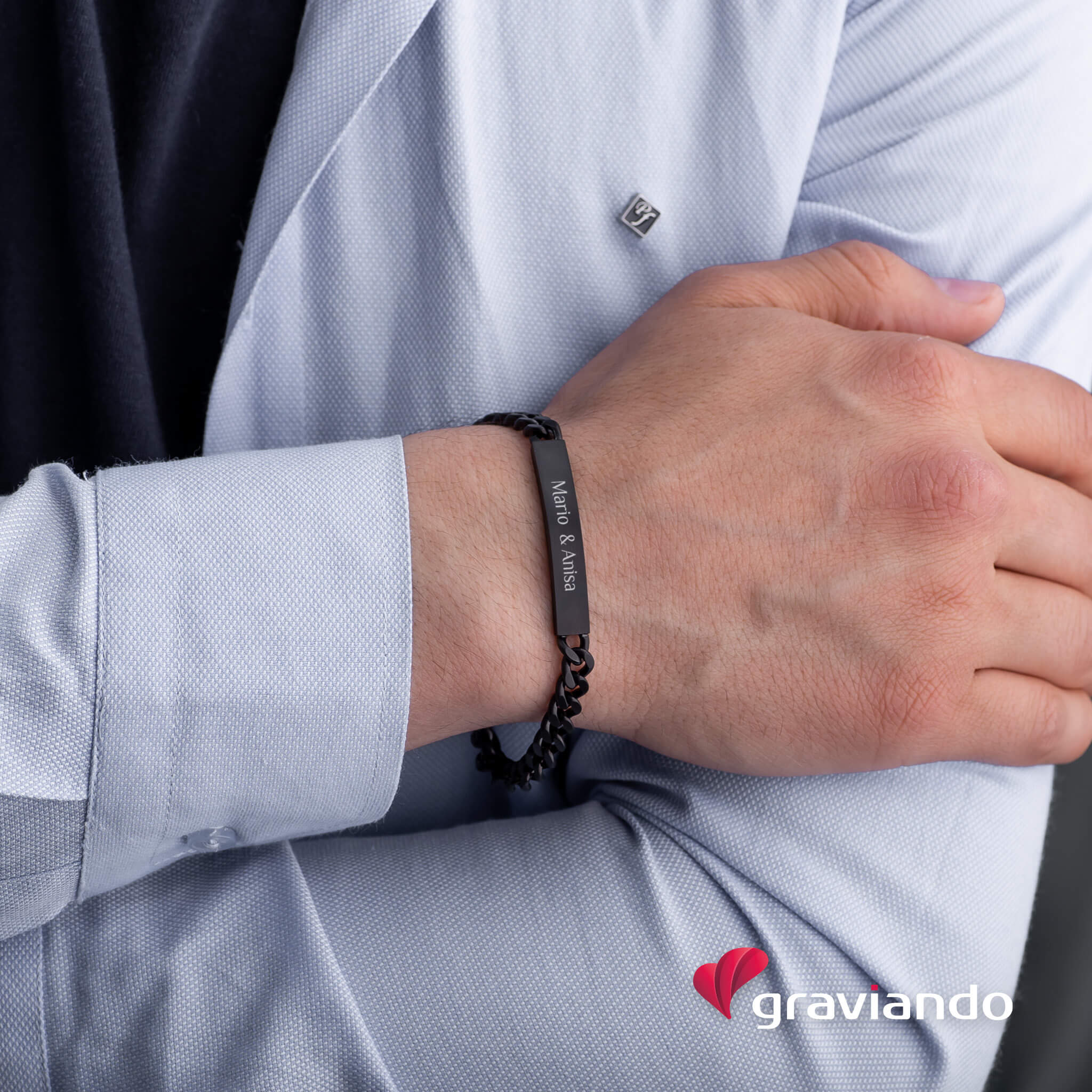 Partner Armband Edelstahl mit Gravur - Black