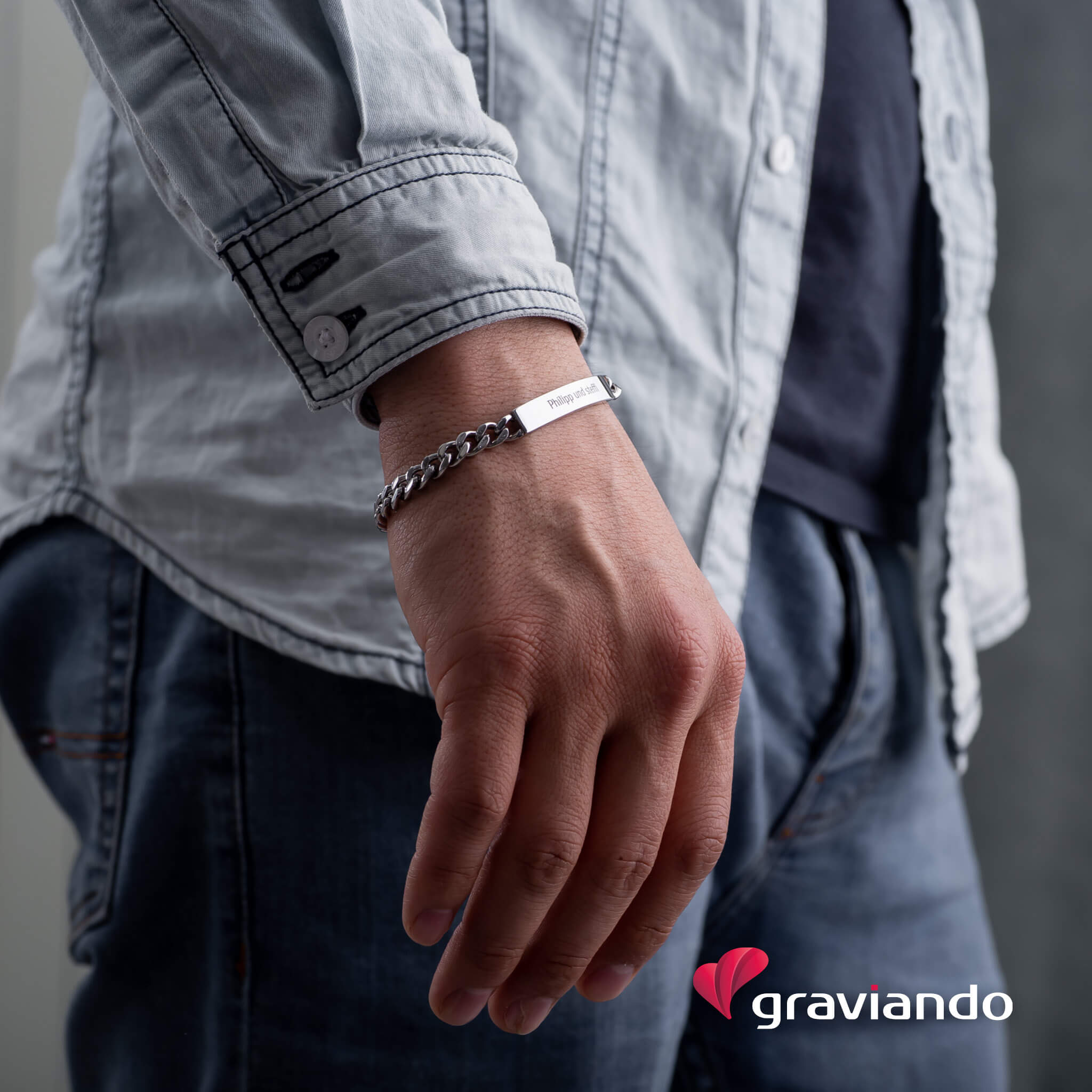 Partner Armband Edelstahl mit Gravur - Silber