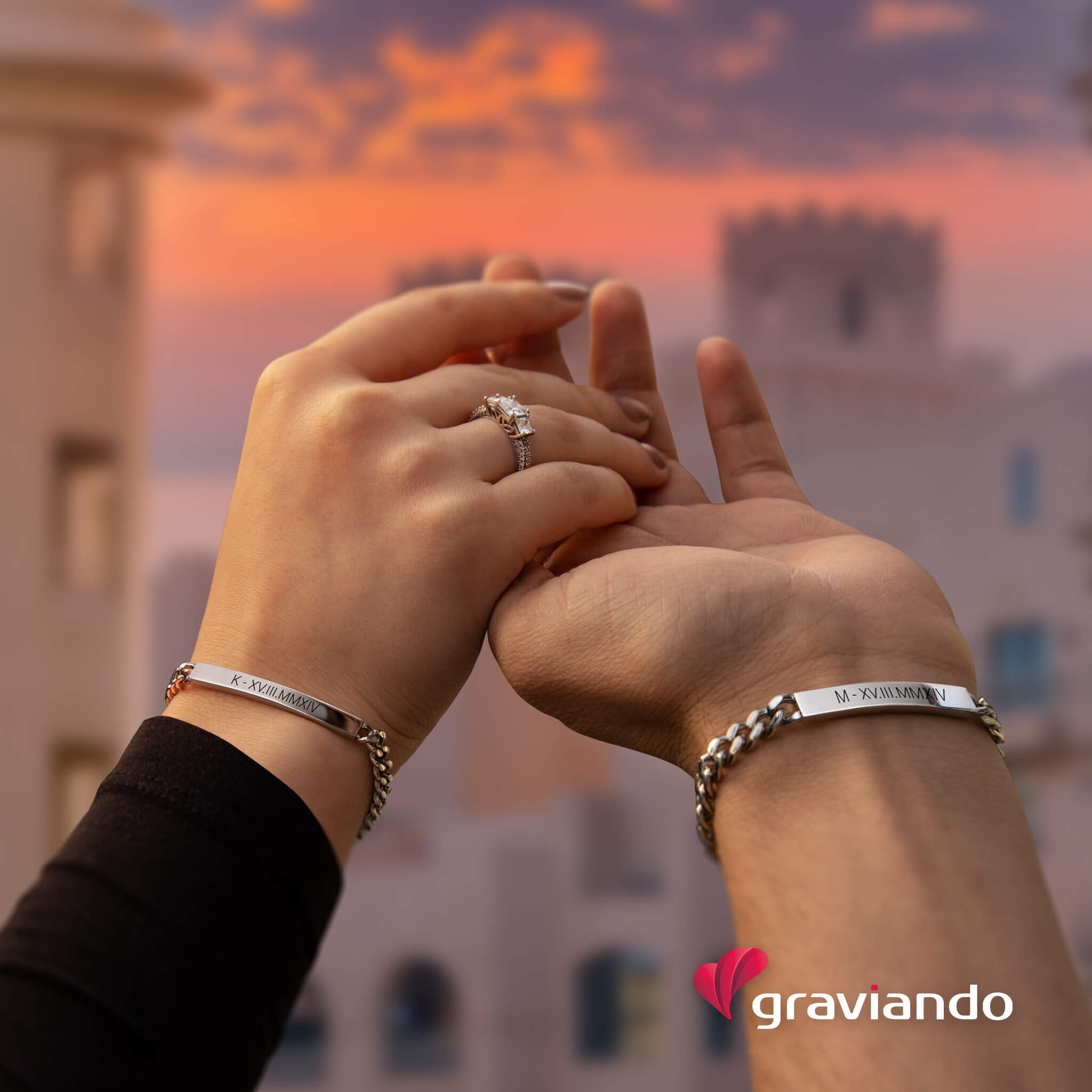 Partner Armband Edelstahl mit Gravur - Silber