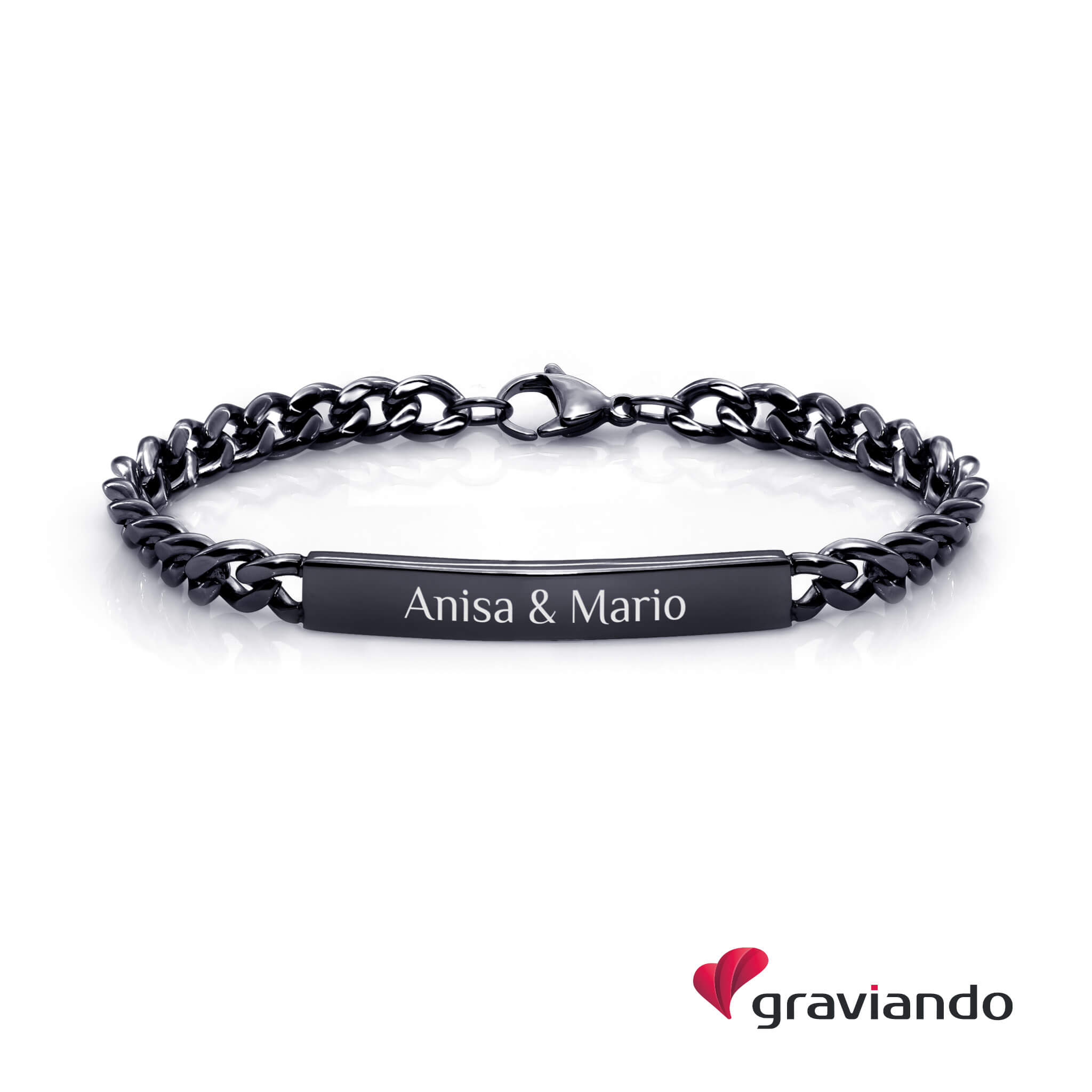 Partner Armband Edelstahl mit Gravur - Black
