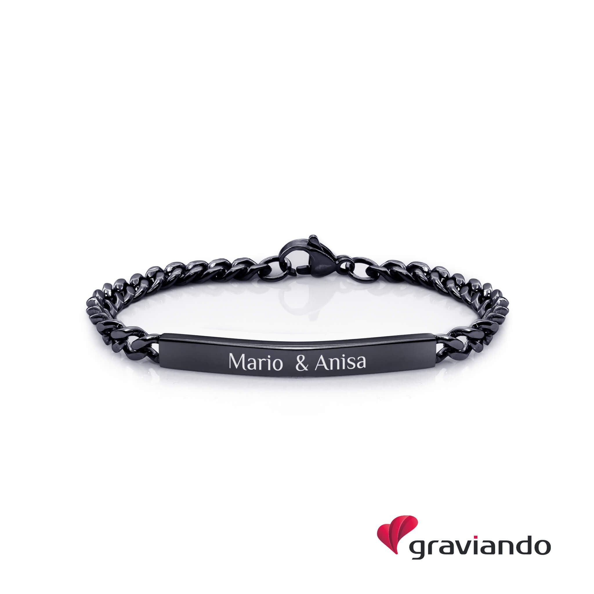 Partner Armband Edelstahl mit Gravur - Black
