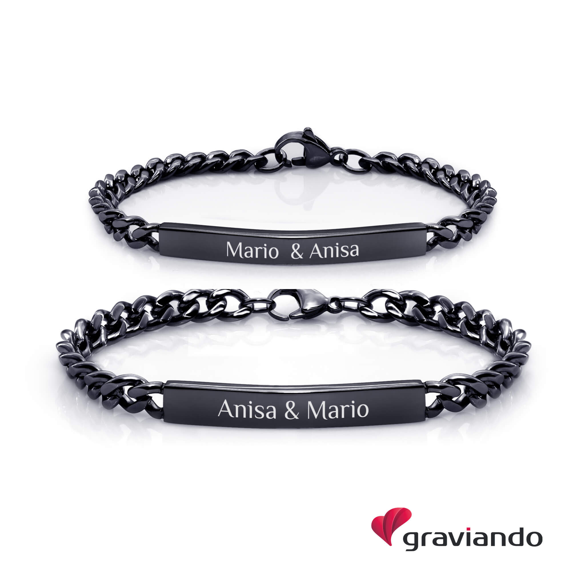 Partner Armband Edelstahl mit Gravur - Black