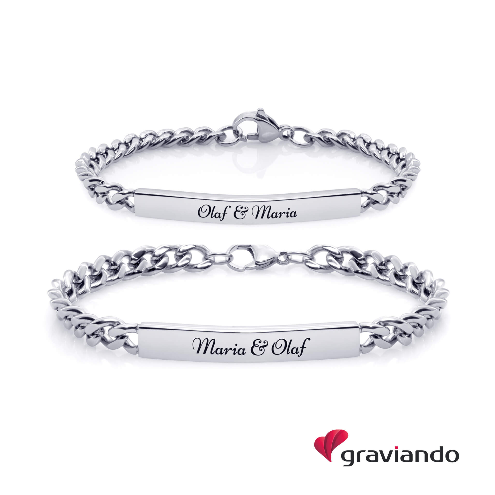 Partner Armband Edelstahl mit Gravur - Silber