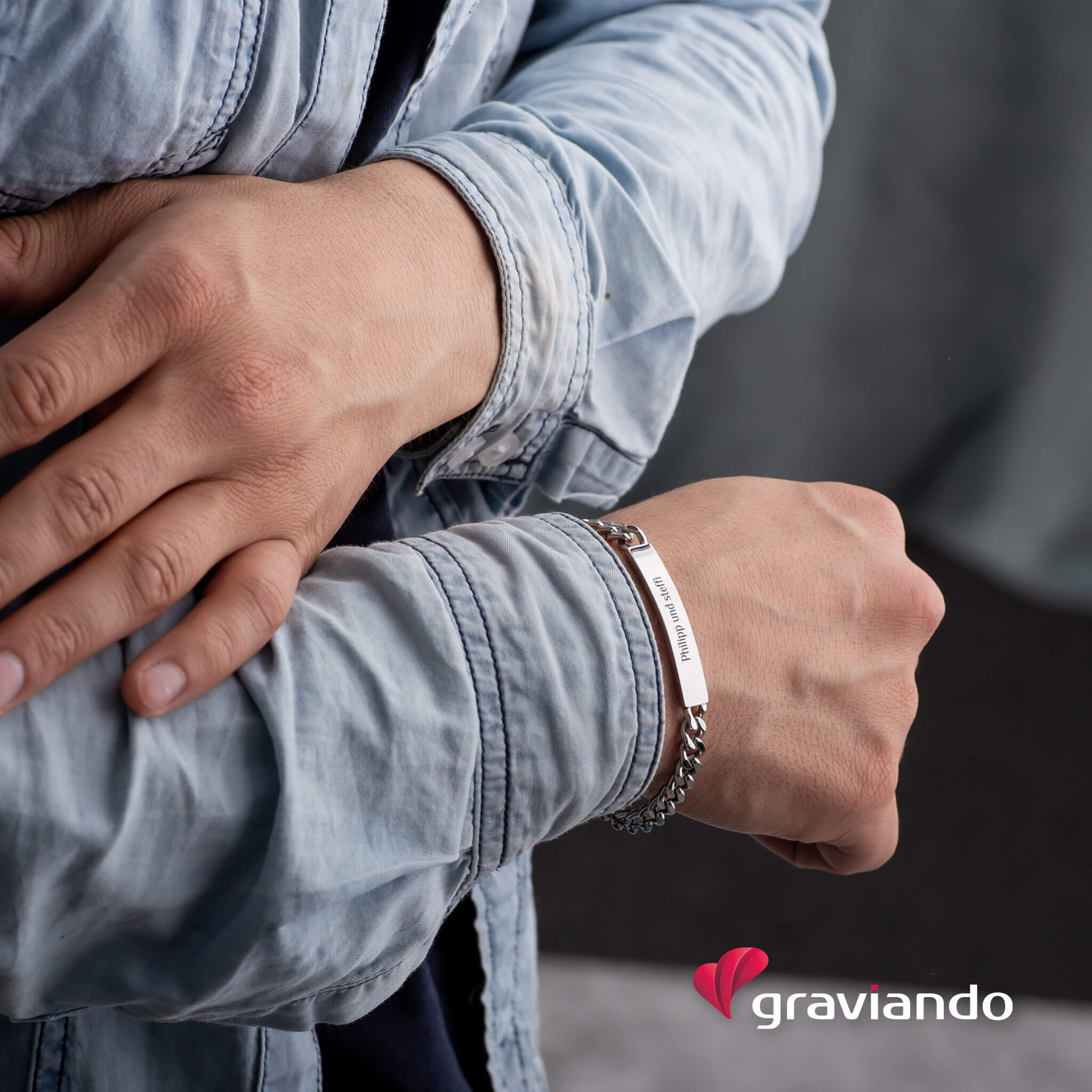 Partner Armband Edelstahl mit Gravur - Silber