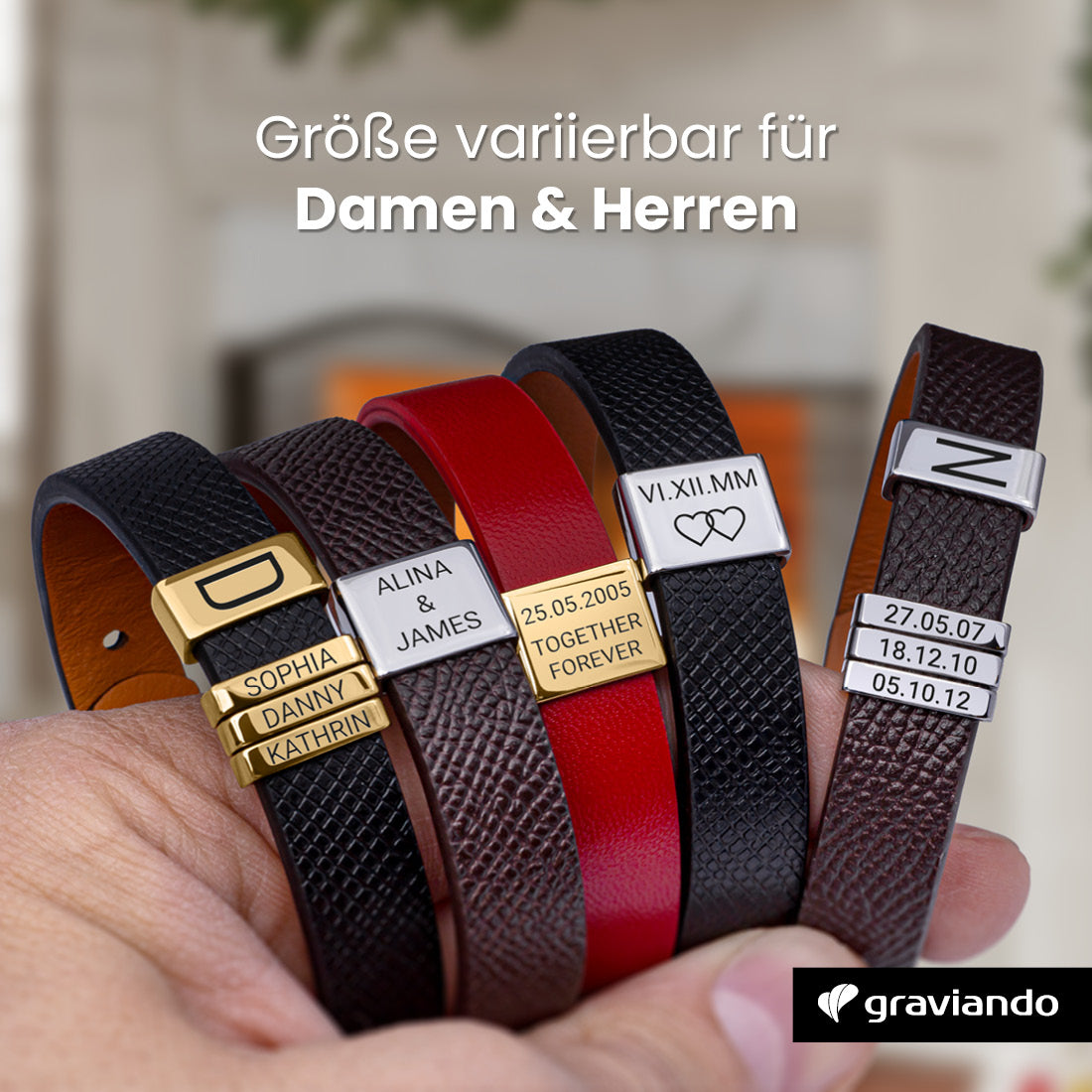 Lederarmband mit Gravur Plättchen - Gold
