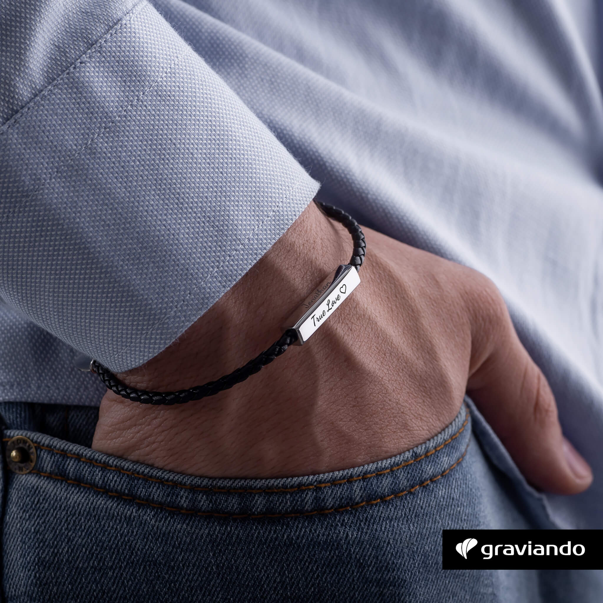 Schlichtes Lederarmband Herren - Schwarz