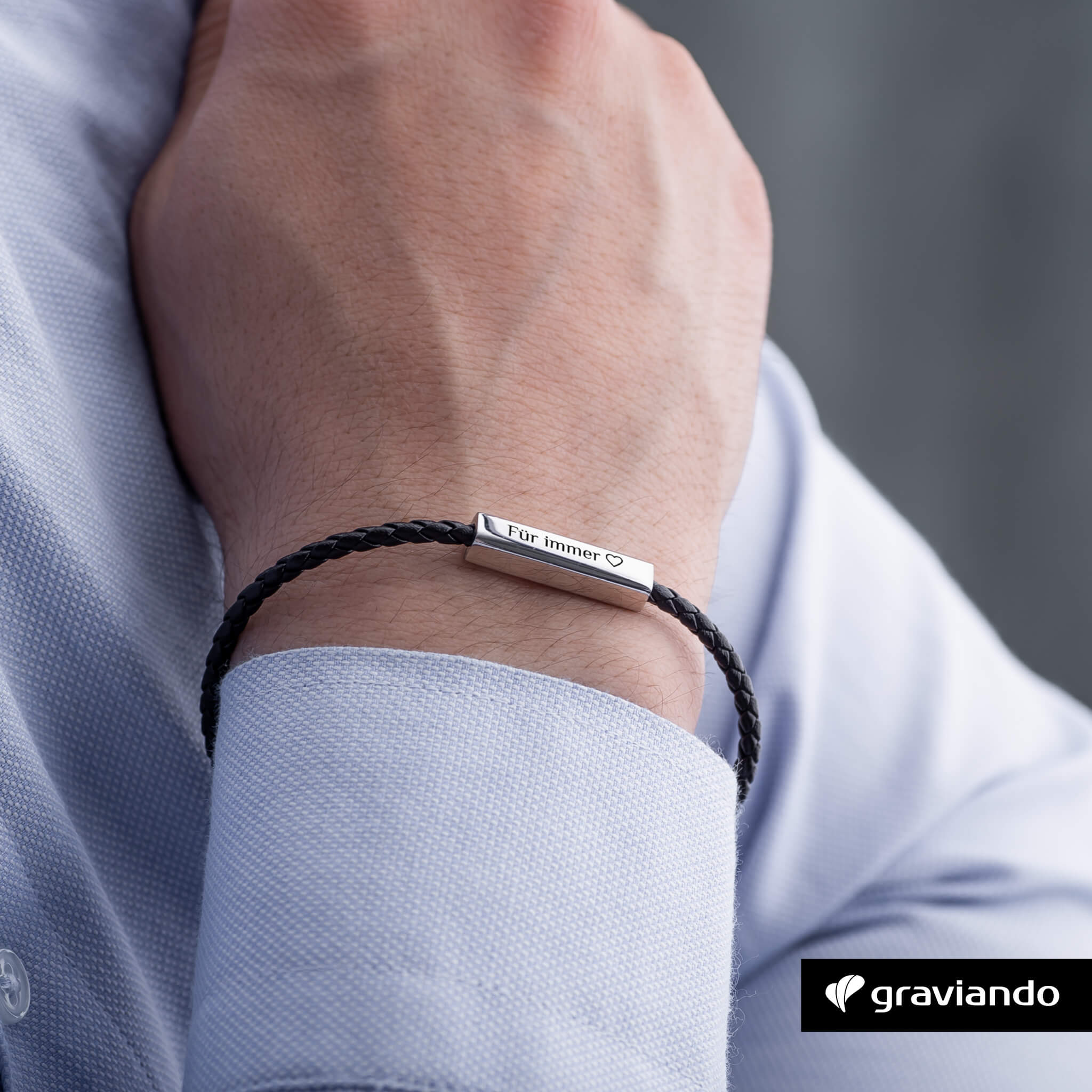 Schlichtes Lederarmband Herren - Schwarz