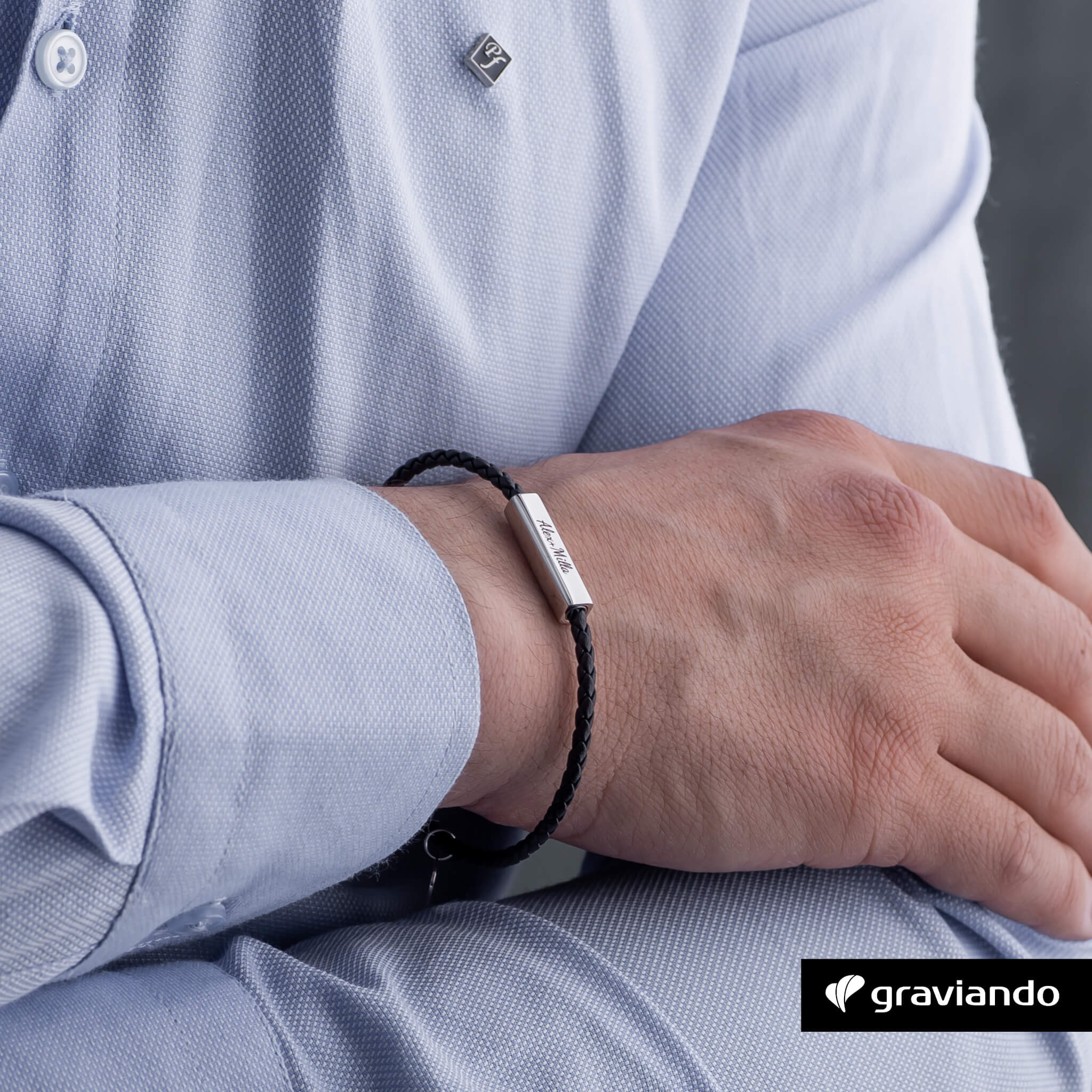 Schlichtes Lederarmband Herren - Schwarz