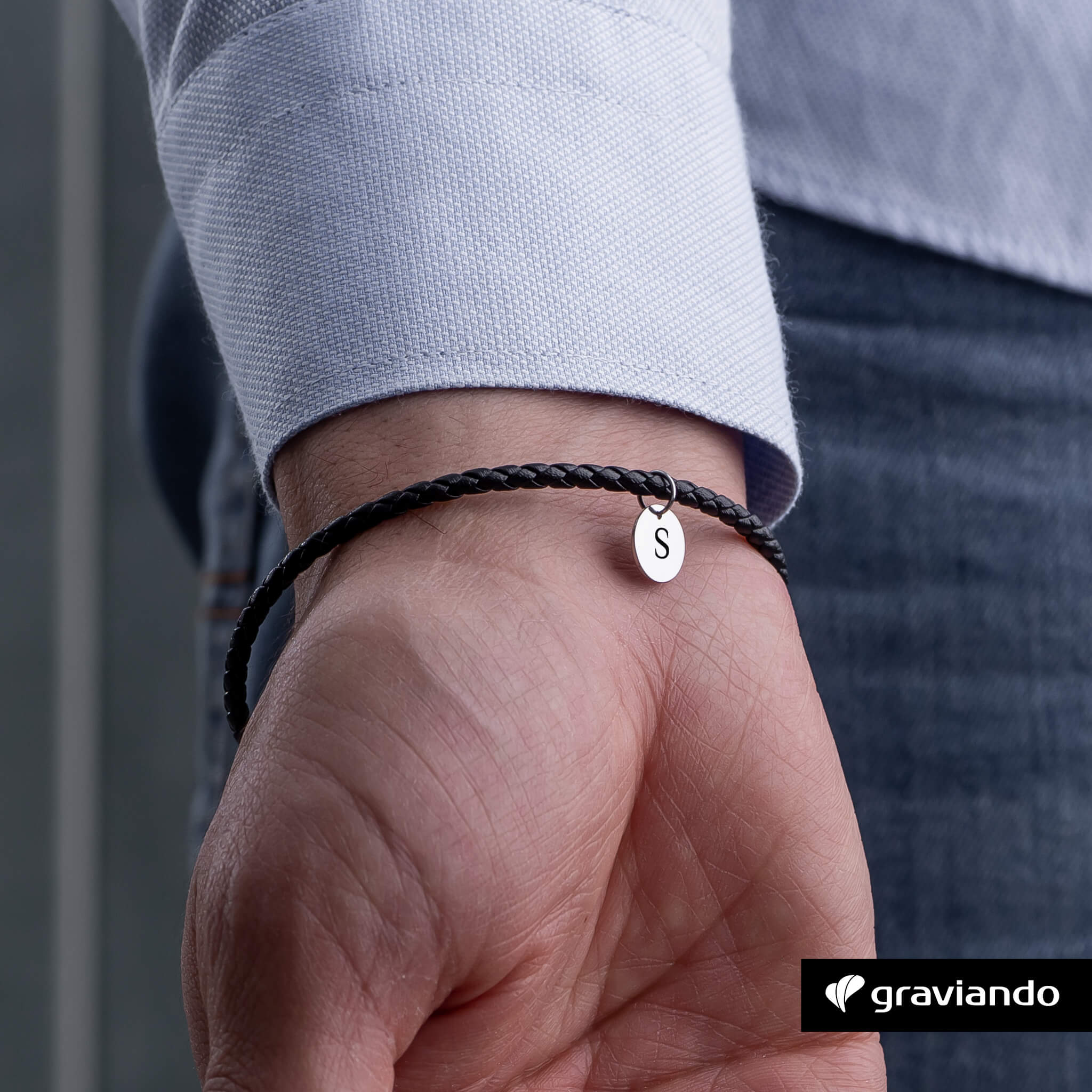 Schlichtes Lederarmband Herren - Schwarz