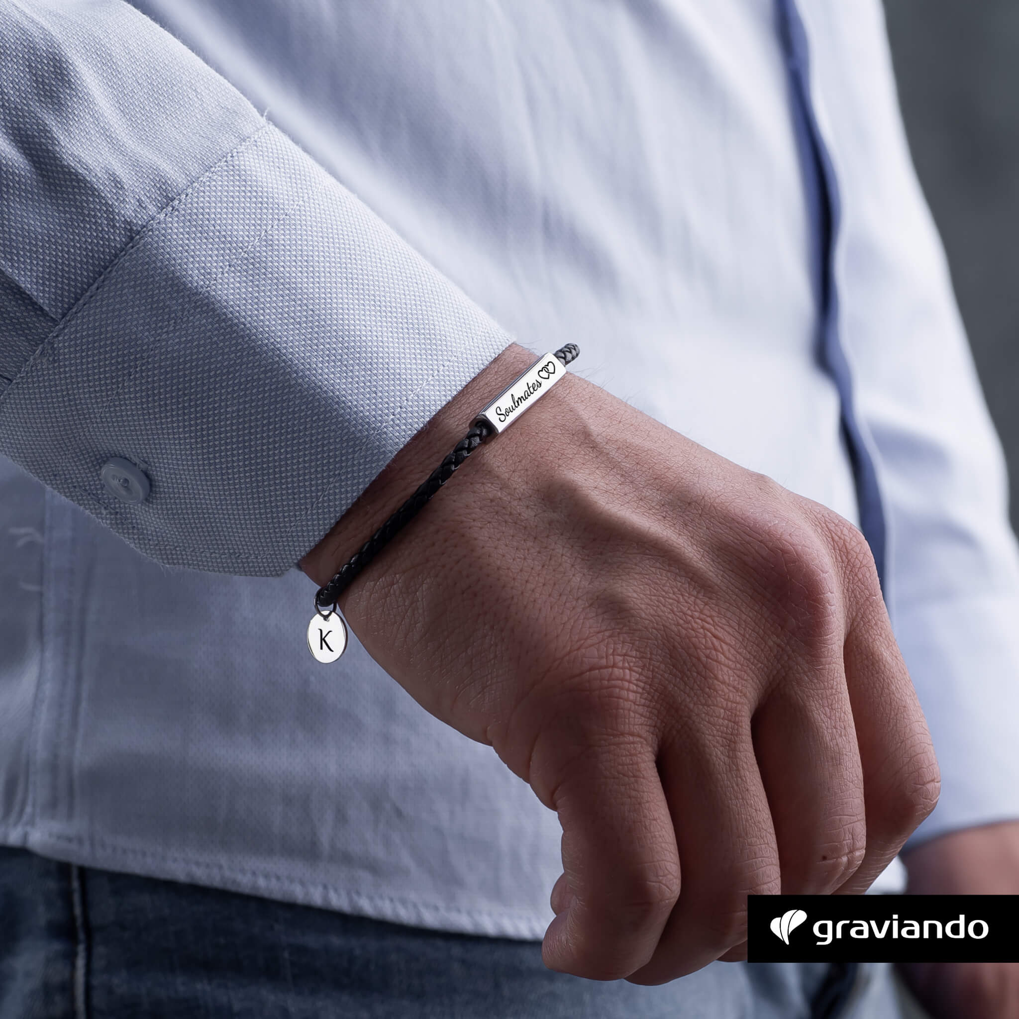 Schlichtes Lederarmband Herren - Schwarz